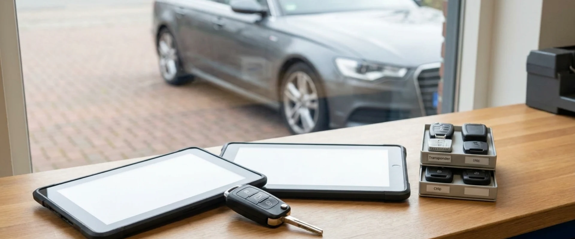 autosleutel en tablets op tafel