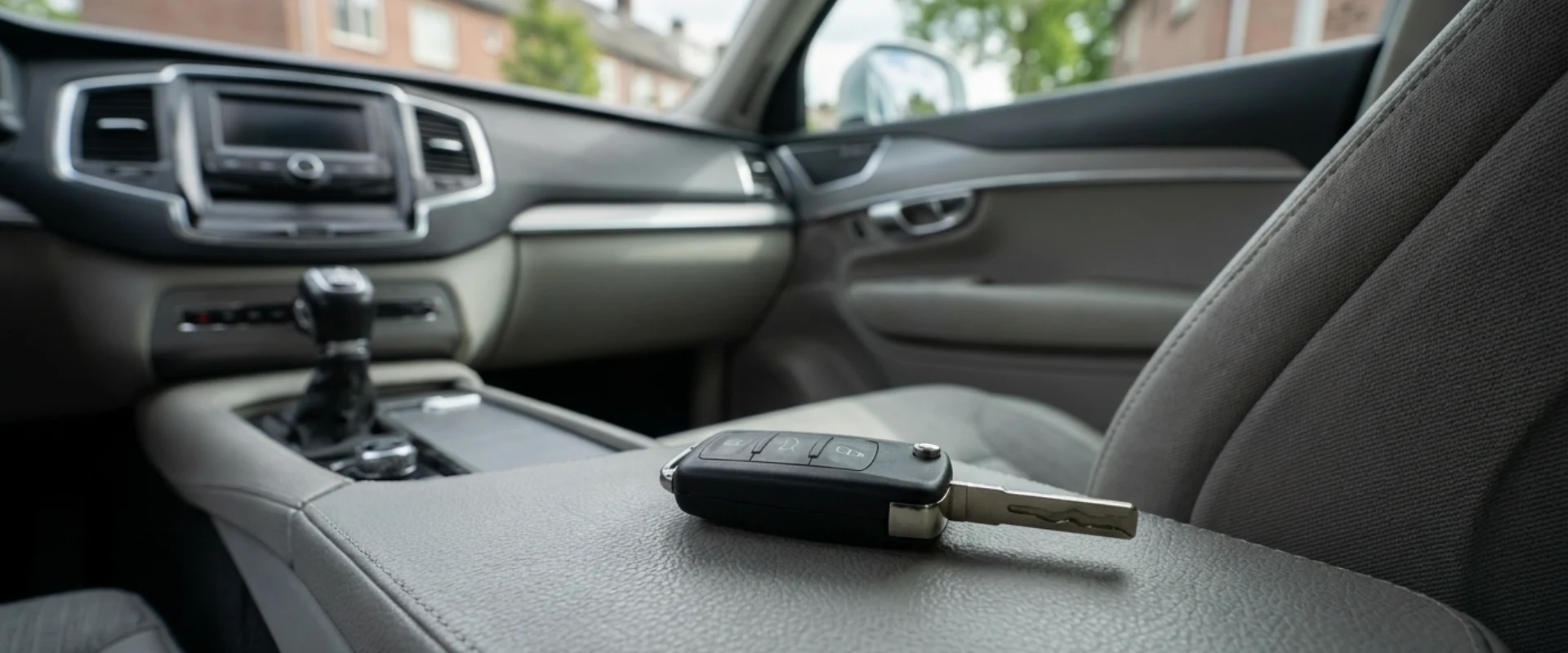 autosleutel op armsteun in auto